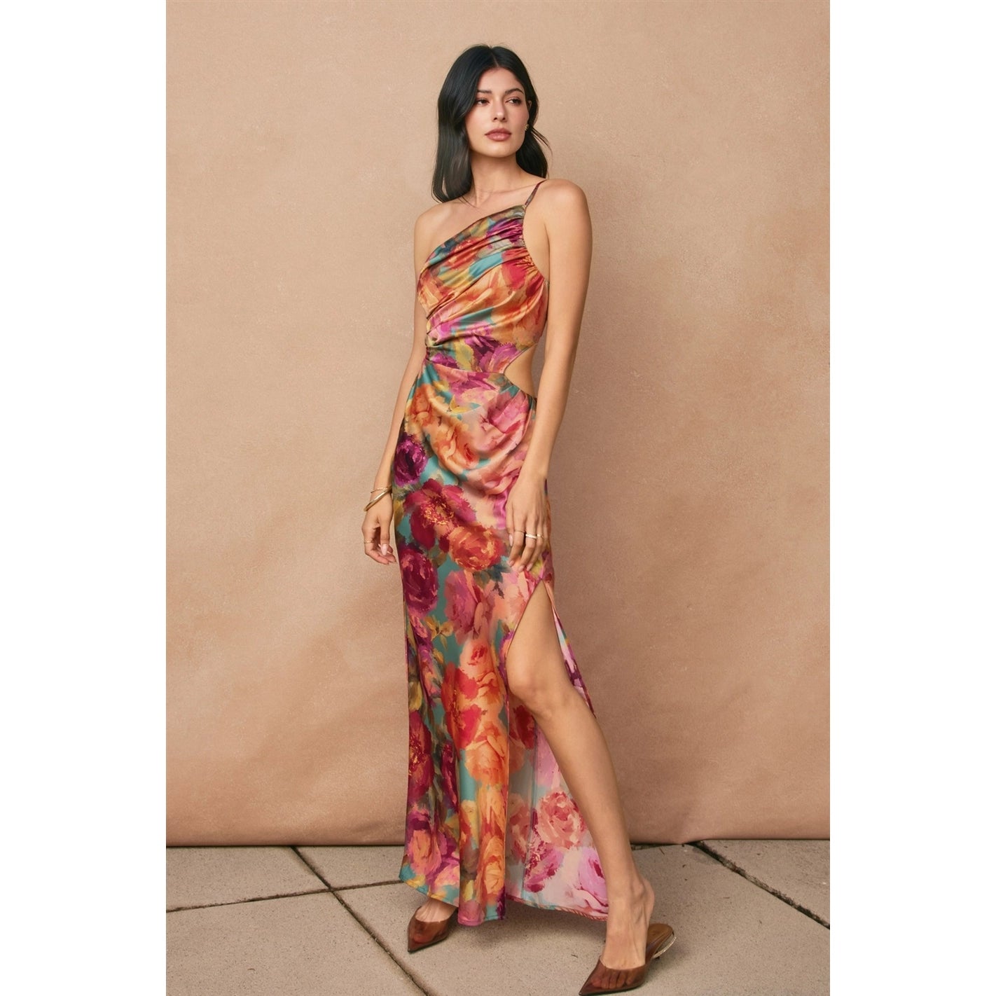 One Shoulder Ruched Maxi Dress