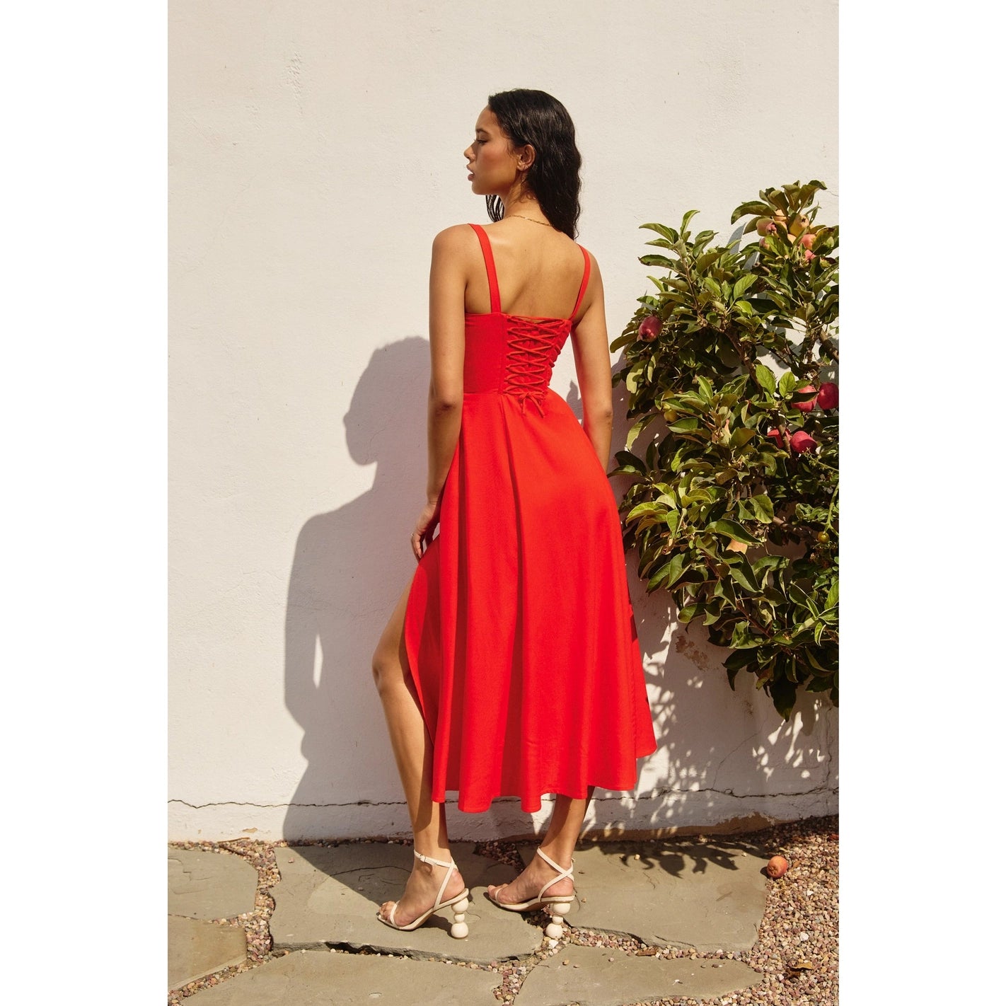 Red Sweetheart Corset Midi Dress