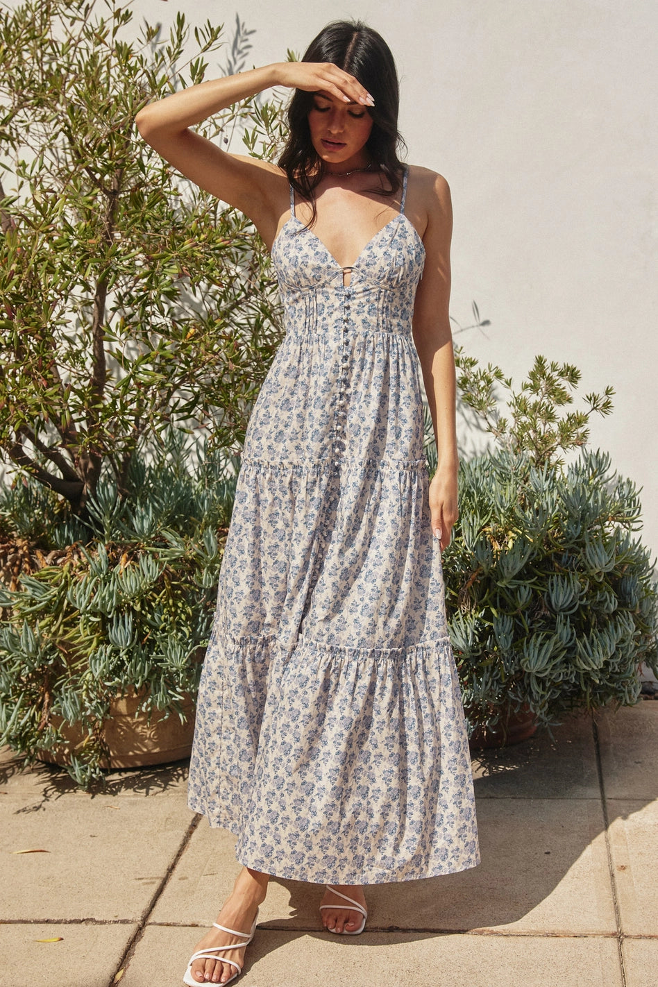 Ditsy Floral cotton Bustier Tiered Maxi Dress