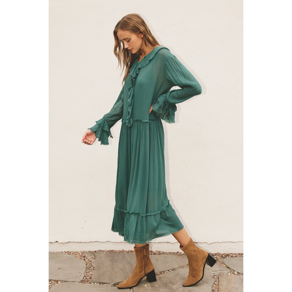 Green Laidback Frill Maxi Dress