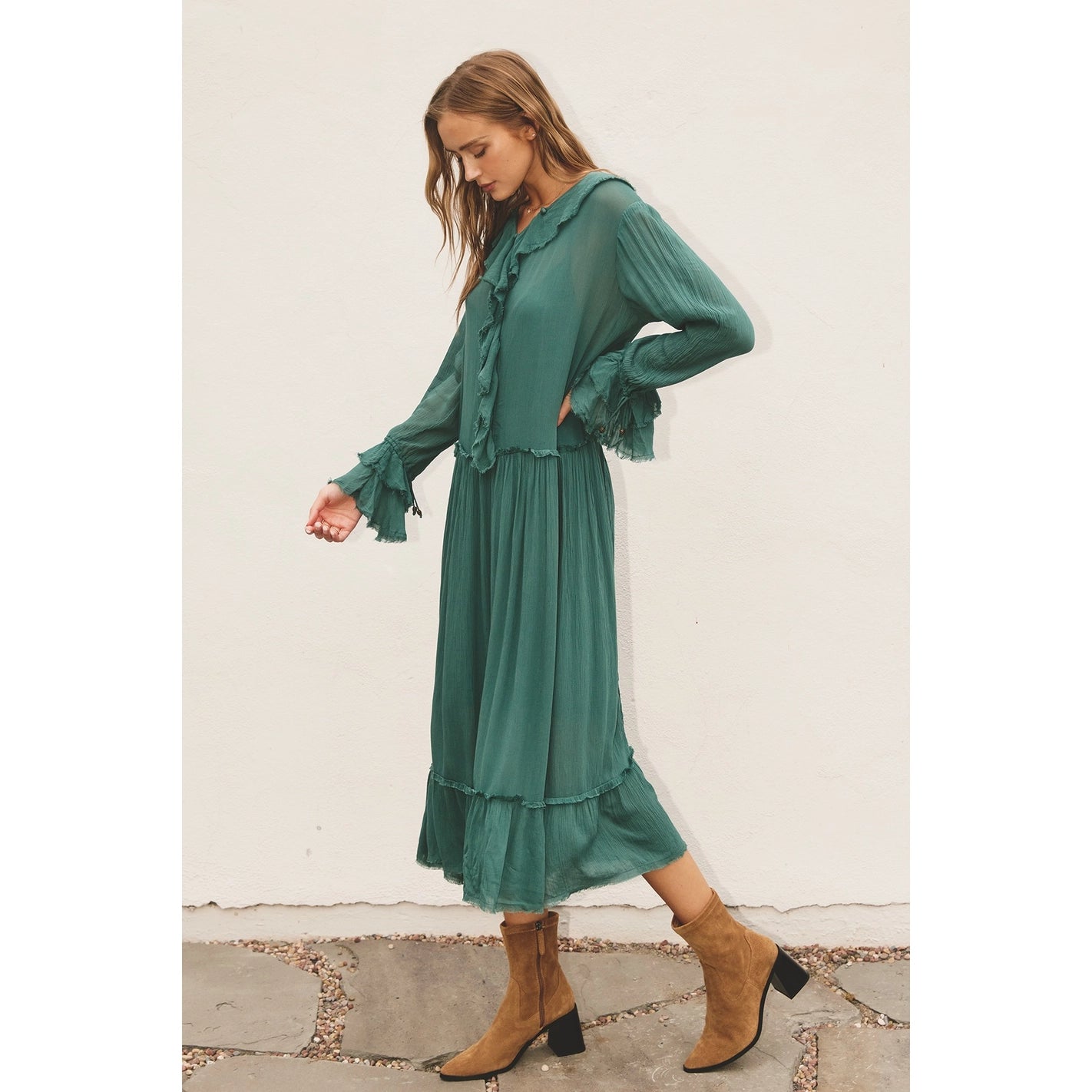 Green Laidback Frill Maxi Dress