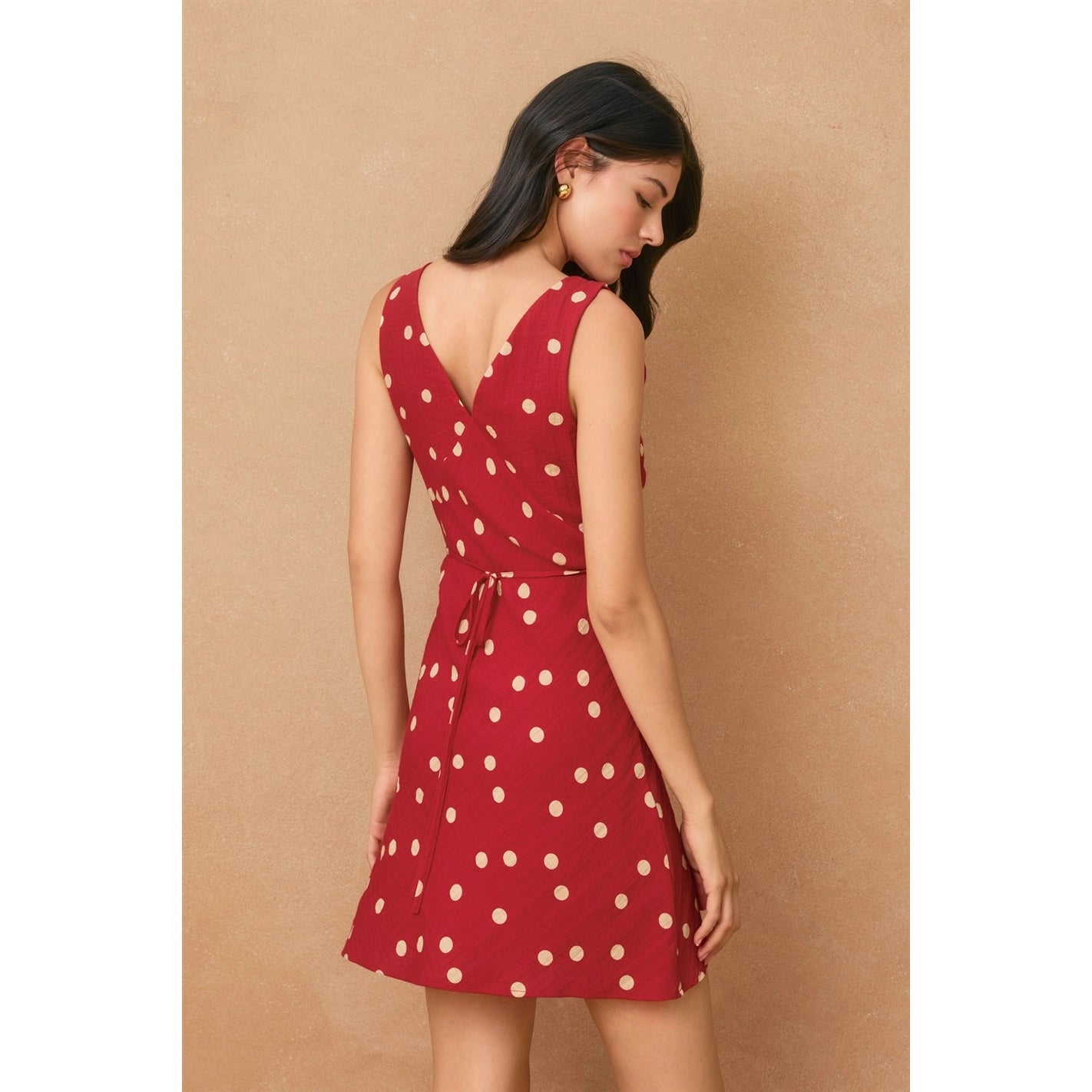 Red Polka Dot Tie-Back Mini Dress