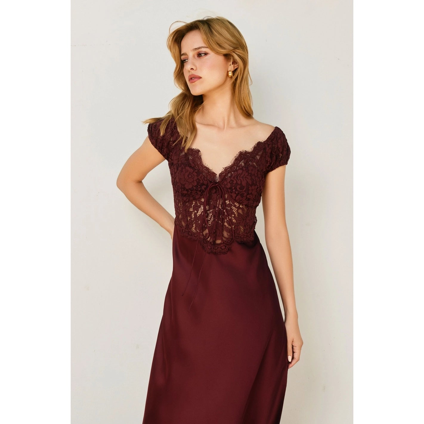 Angela - Burgundy Lace Maxi Dress