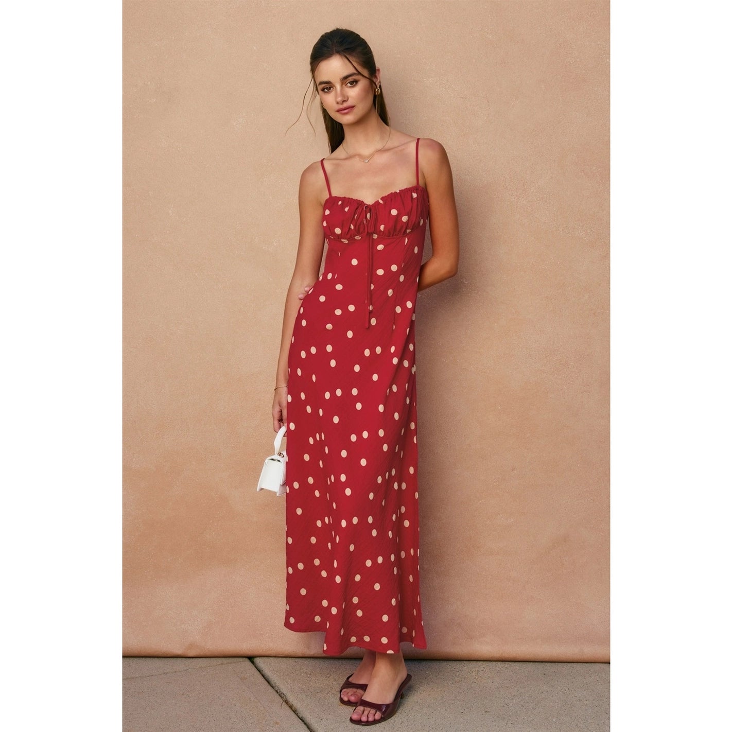 Polka Dot Ruched Bust Maxi Dress