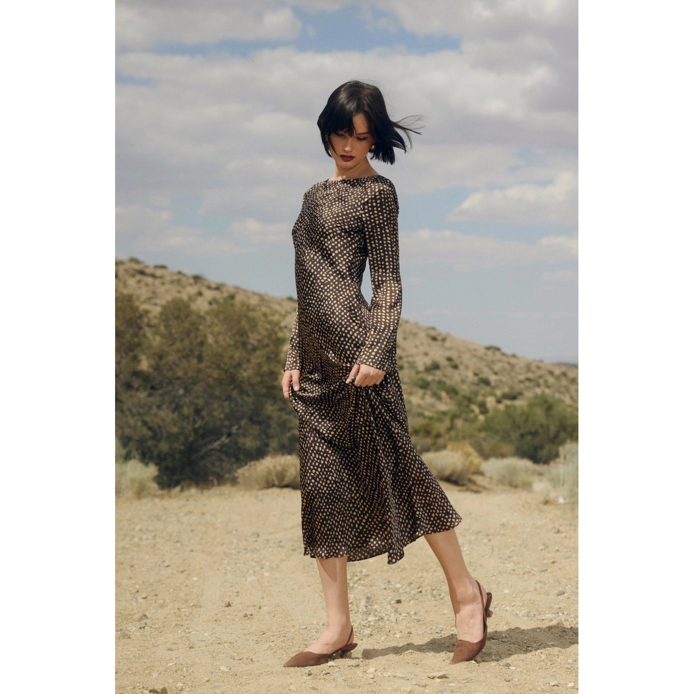 Polka Dot Boat Neck Maxi Dress