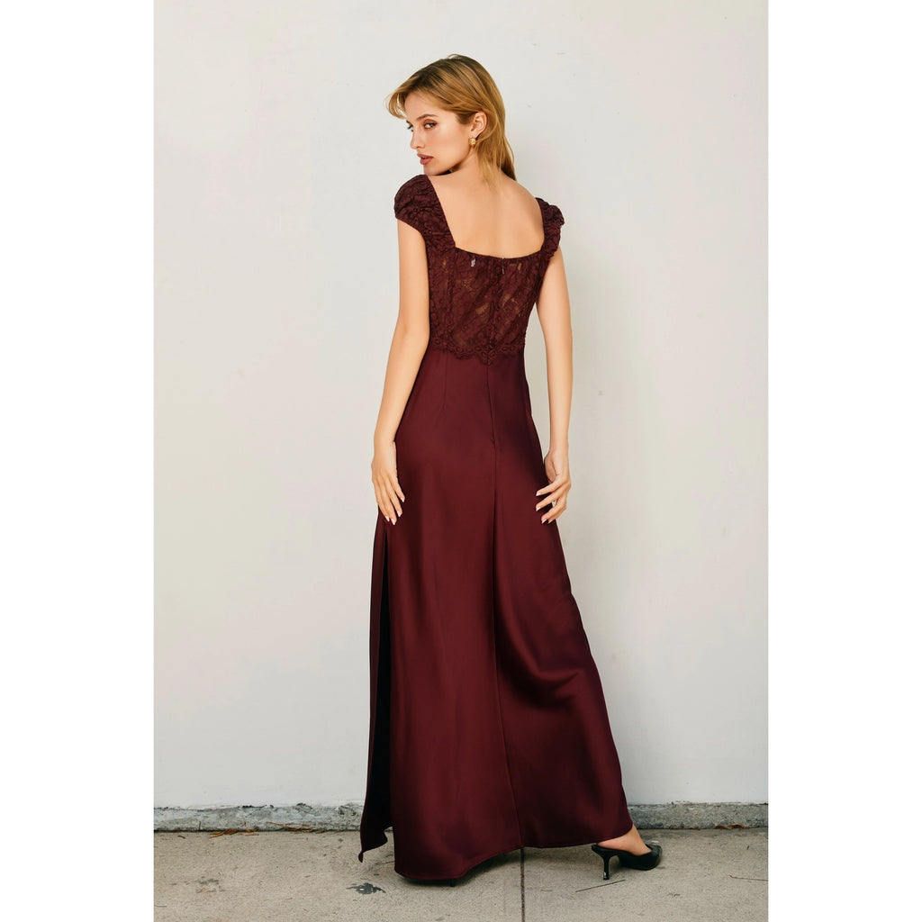 Angela - Burgundy Lace Maxi Dress