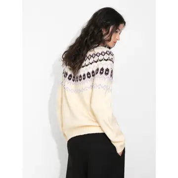 Butter Yellow Wool Fair Isle Wool Knit Cardigan