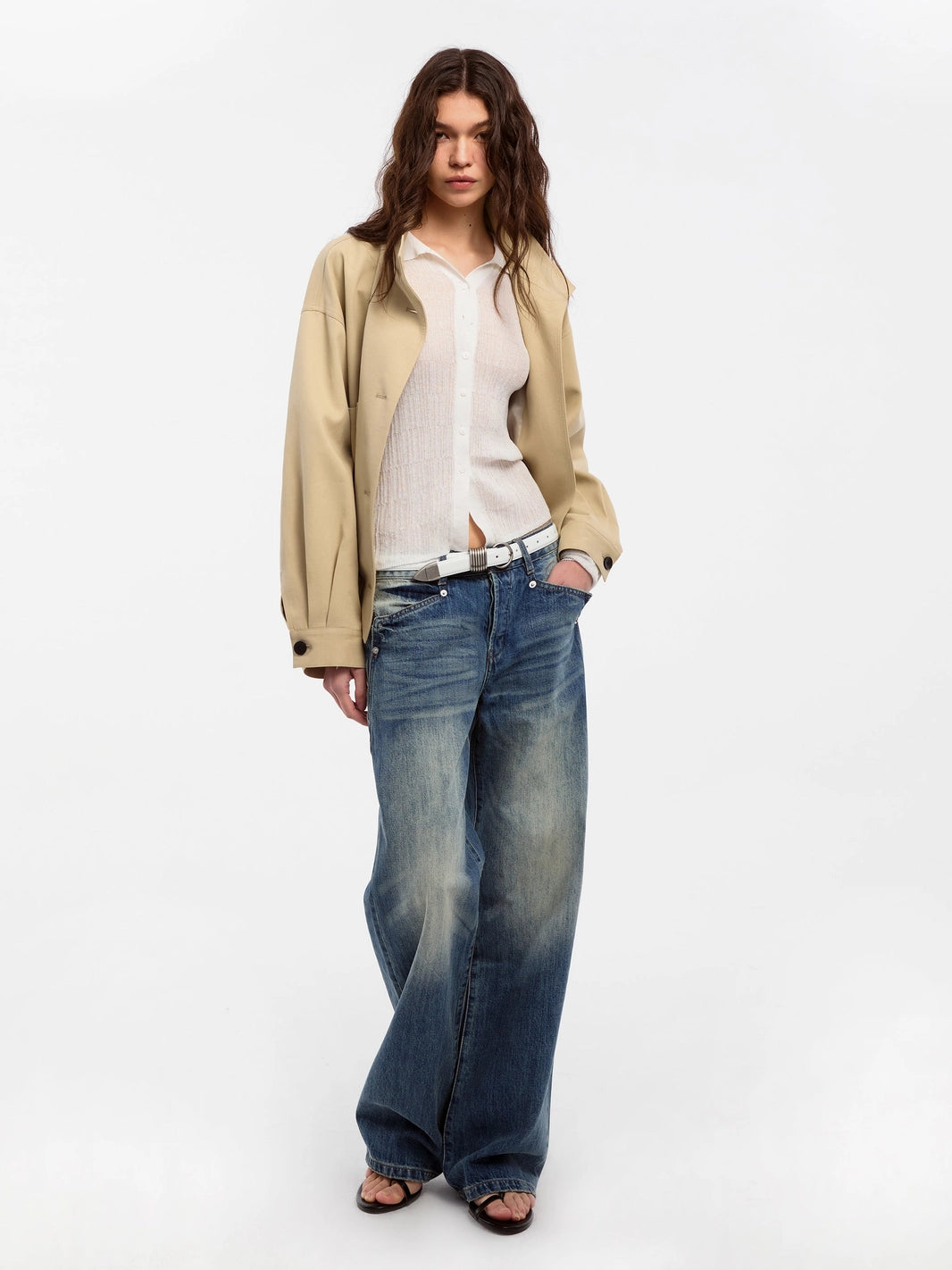 Khaki Short Trench Coat with Drawstring Hem