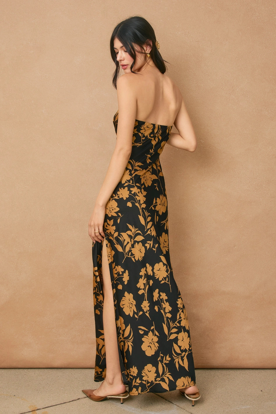 Floral Chiffon Strapless Maxi Dress