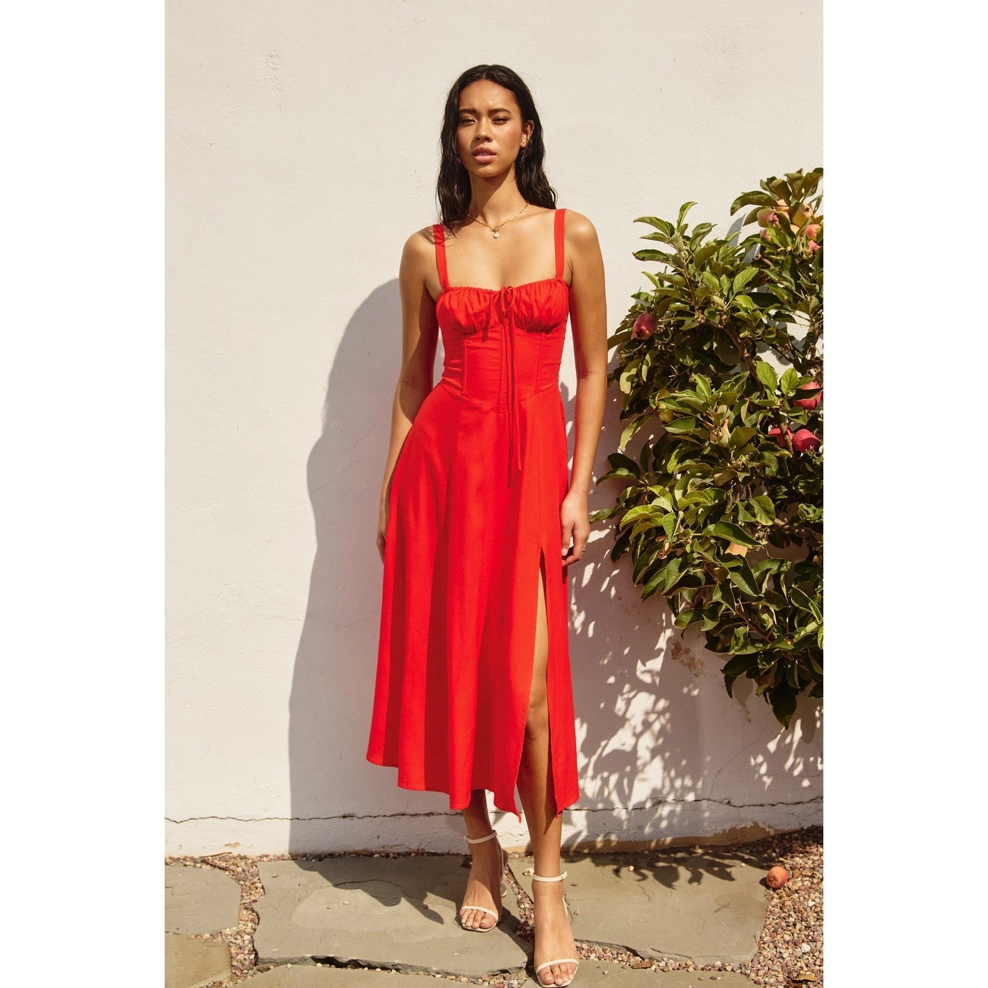 Red Sweetheart Corset Midi Dress