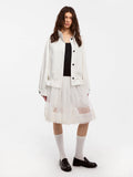 White Short Trench Coat with Drawstring Hem