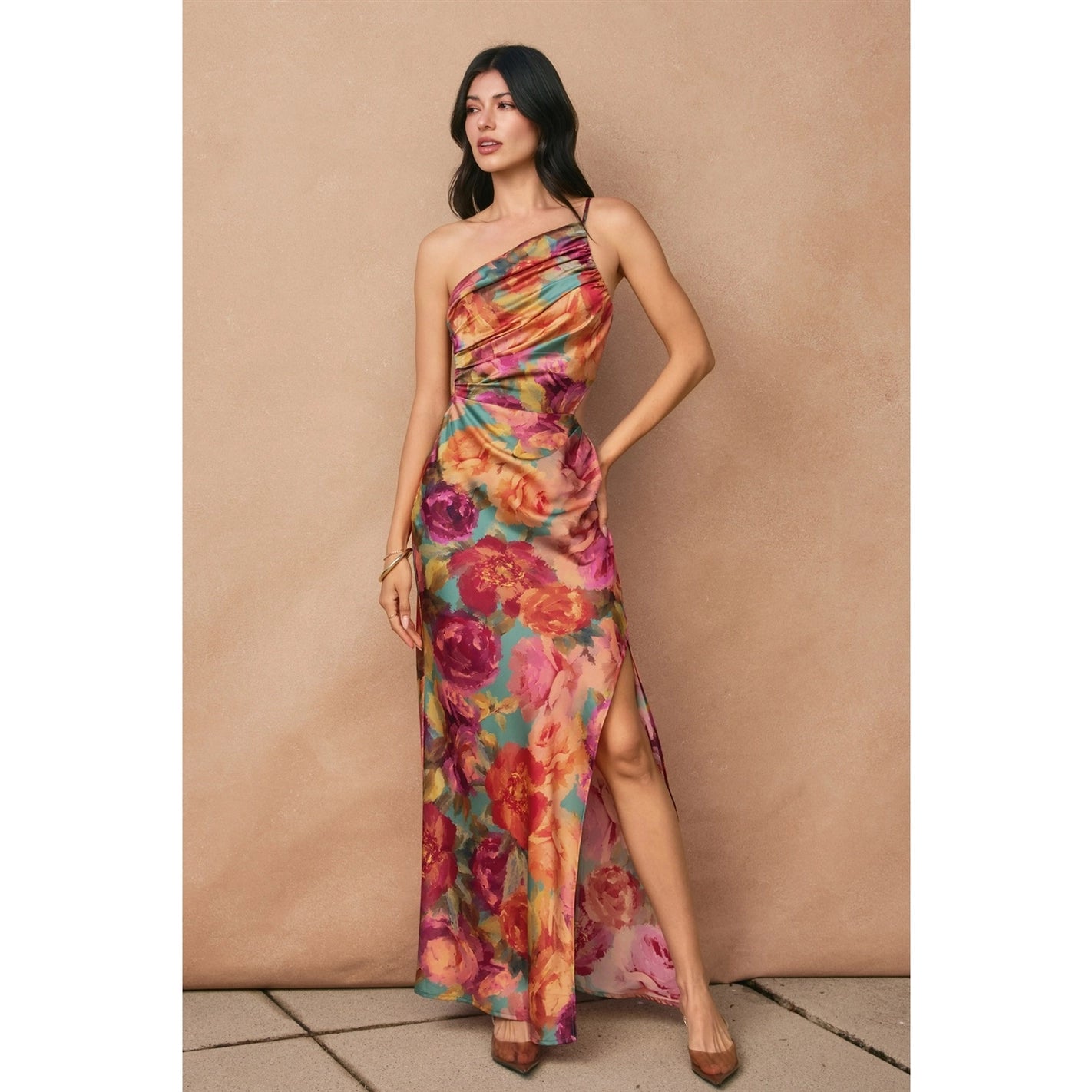 One Shoulder Ruched Maxi Dress