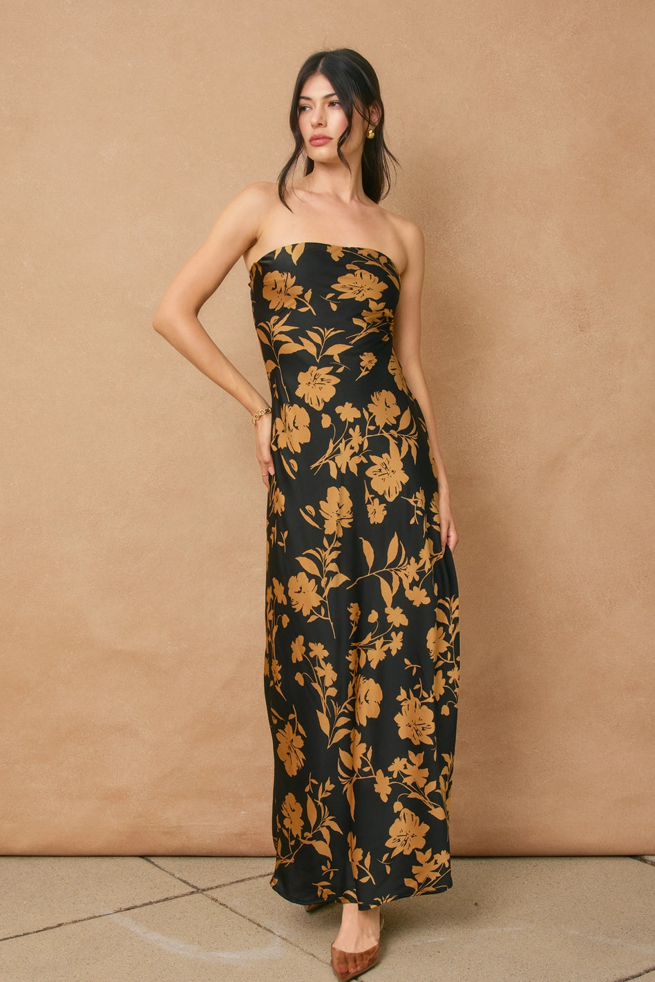 Floral Chiffon Strapless Maxi Dress