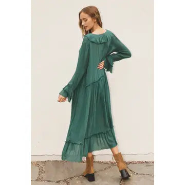 Green Laidback Frill Maxi Dress