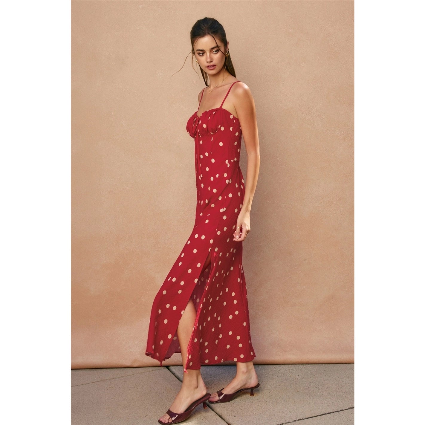 Polka Dot Ruched Bust Maxi Dress