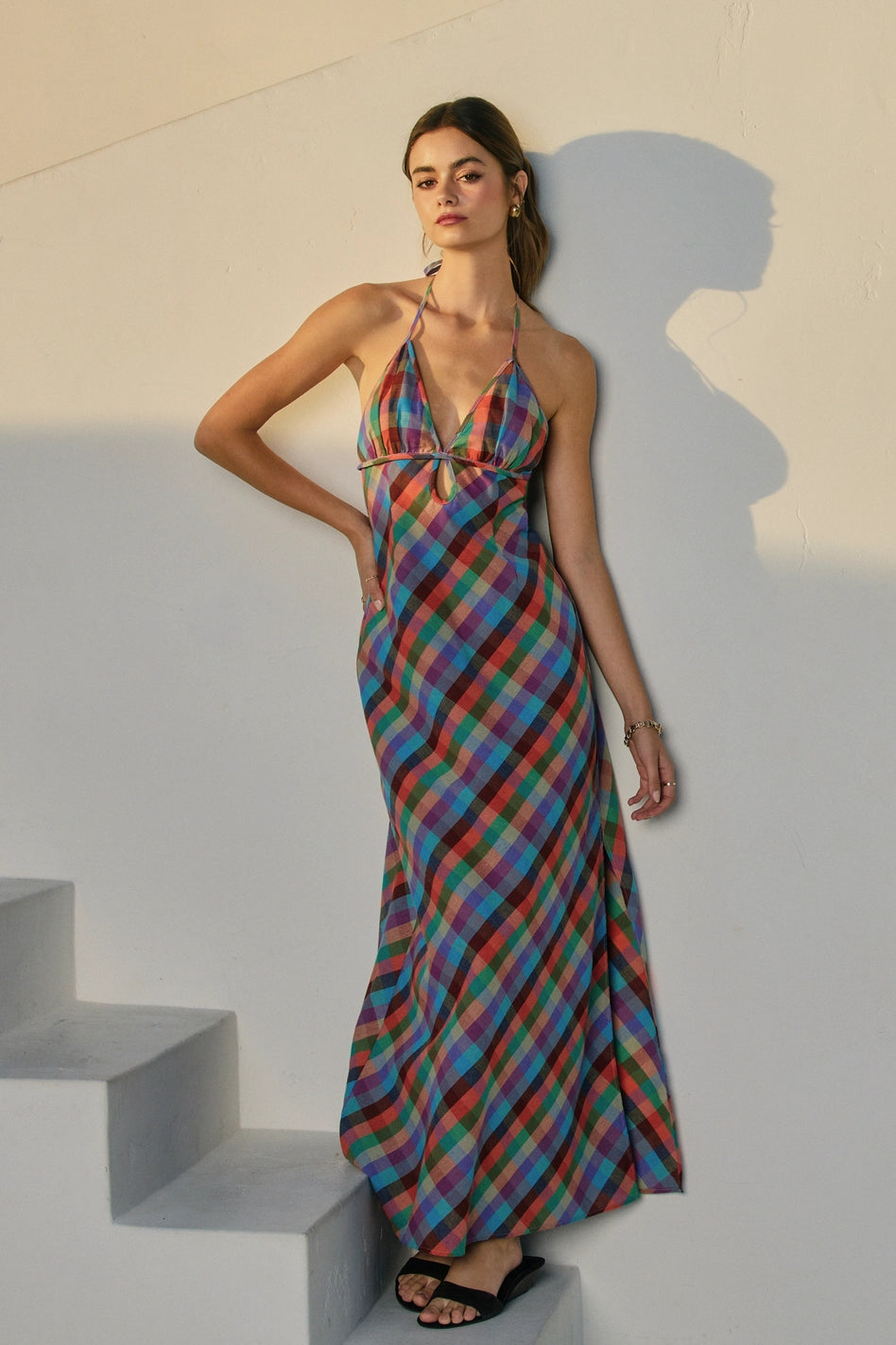 Gingham Halter Neck Maxi Dress