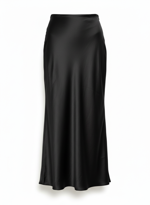 Black Italian Maxi Bias-Cut Satin Skirt