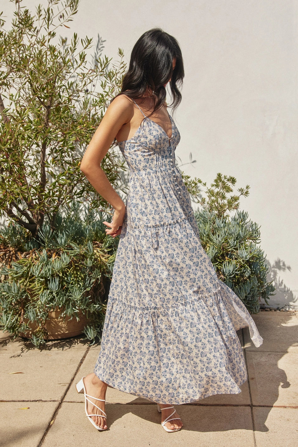 Ditsy Floral cotton Bustier Tiered Maxi Dress