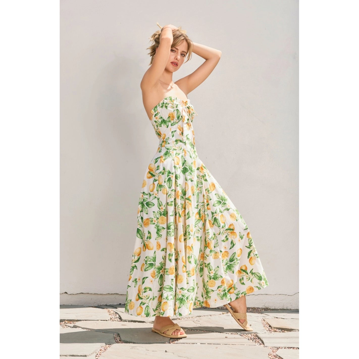 Lemon Ruffle Strapless Midi Dress
