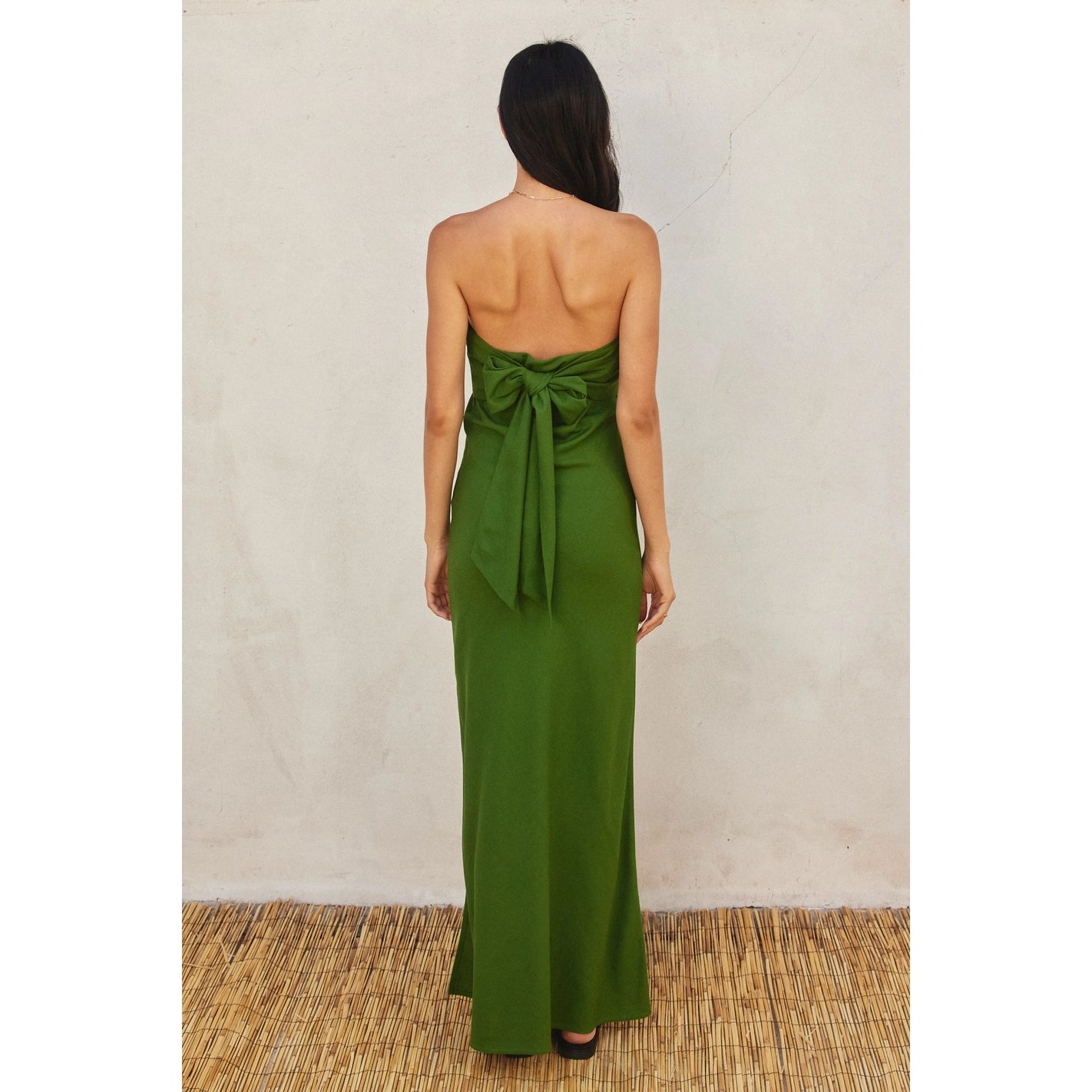 Green Strapless Cotton-Linen Maxi Dress