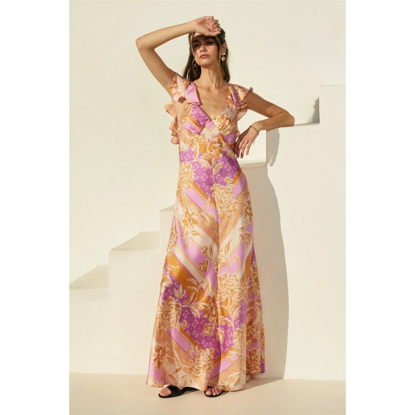 Paisley Open-Back Satin Maxi Dress