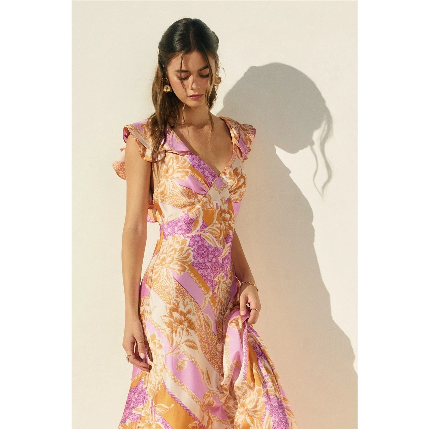 Paisley Open-Back Satin Maxi Dress