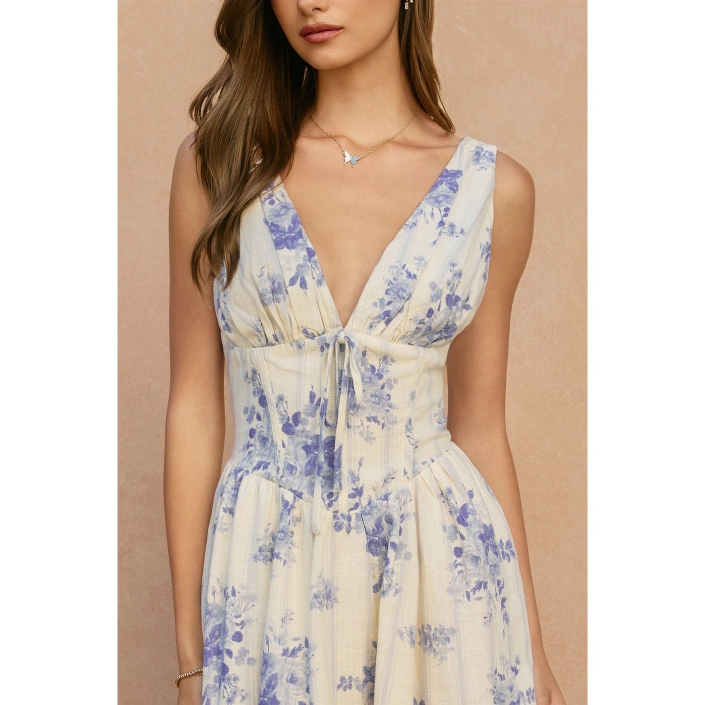 Poetic Bloom Plunging Corset Mini Dress