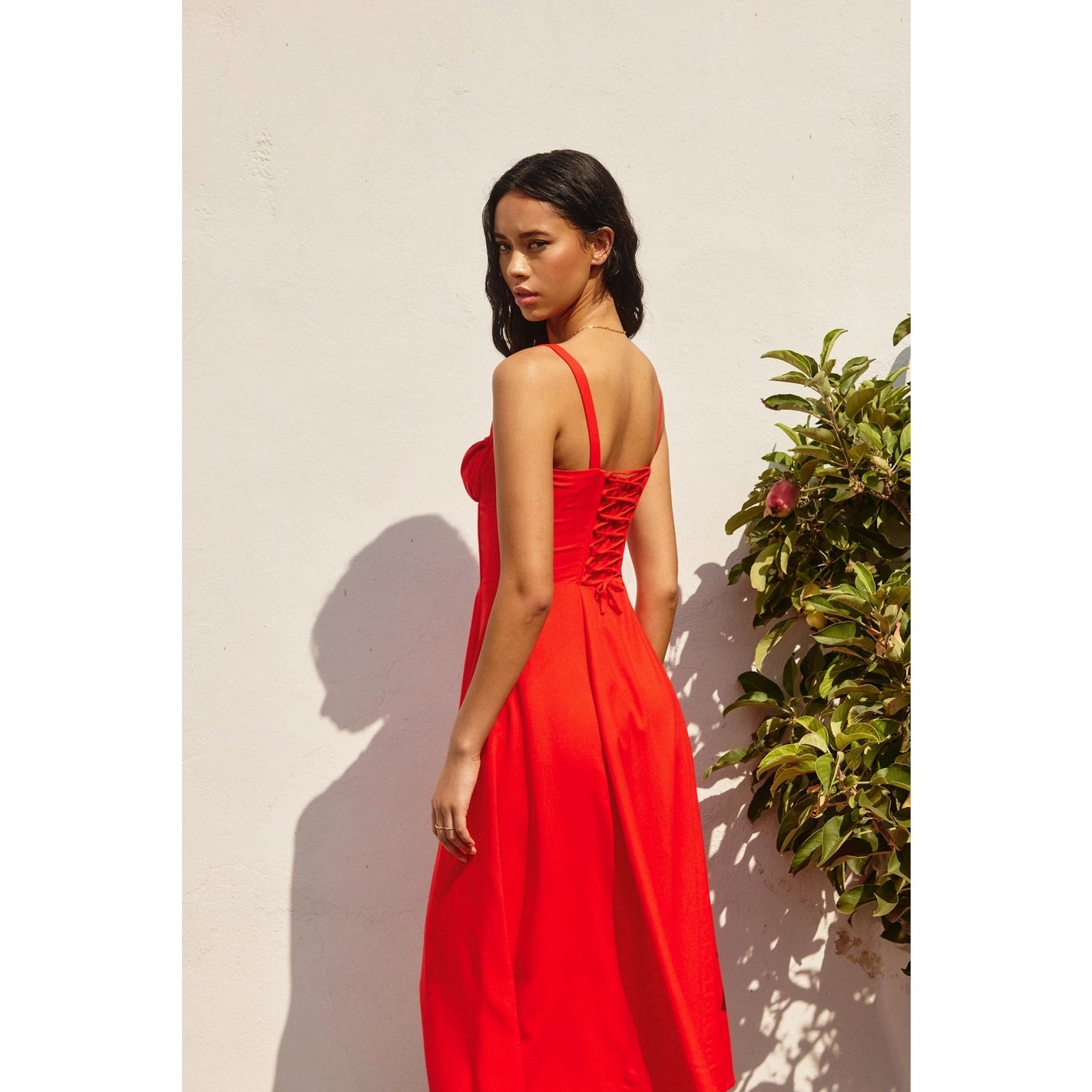 Red Sweetheart Corset Midi Dress