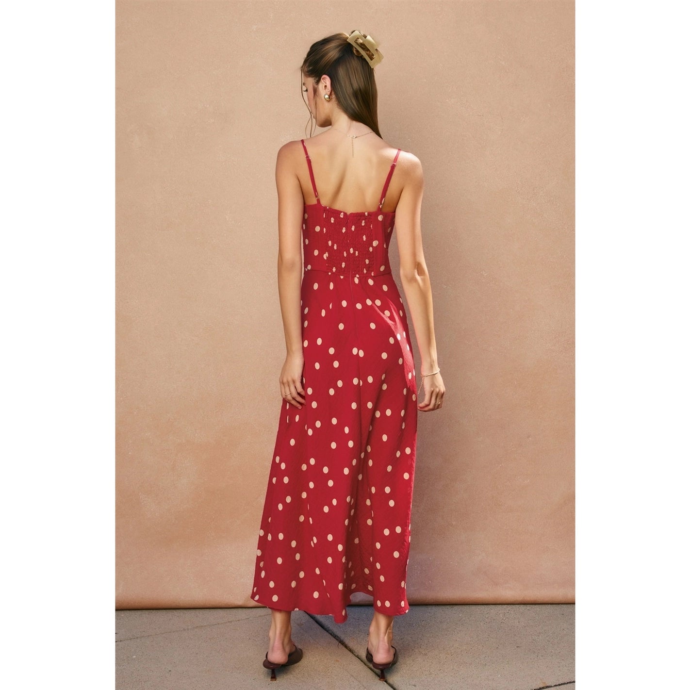 Polka Dot Ruched Bust Maxi Dress