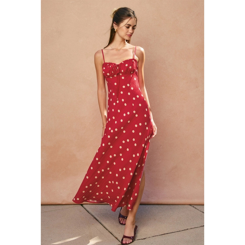Polka Dot Ruched Bust Maxi Dress