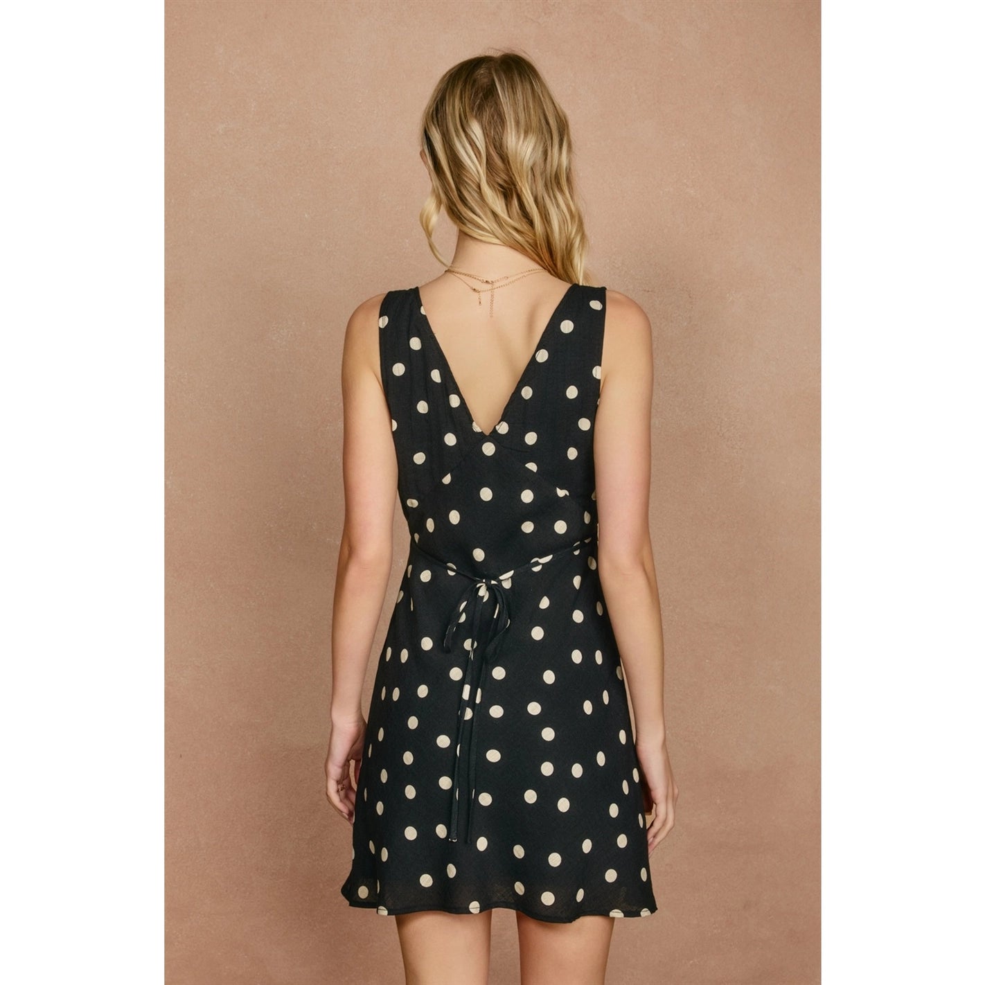 Black Polka Dot Tie-Back Mini Dress