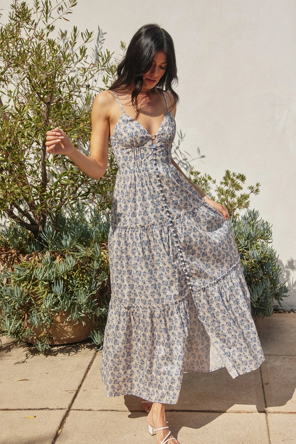 Ditsy Floral cotton Bustier Tiered Maxi Dress