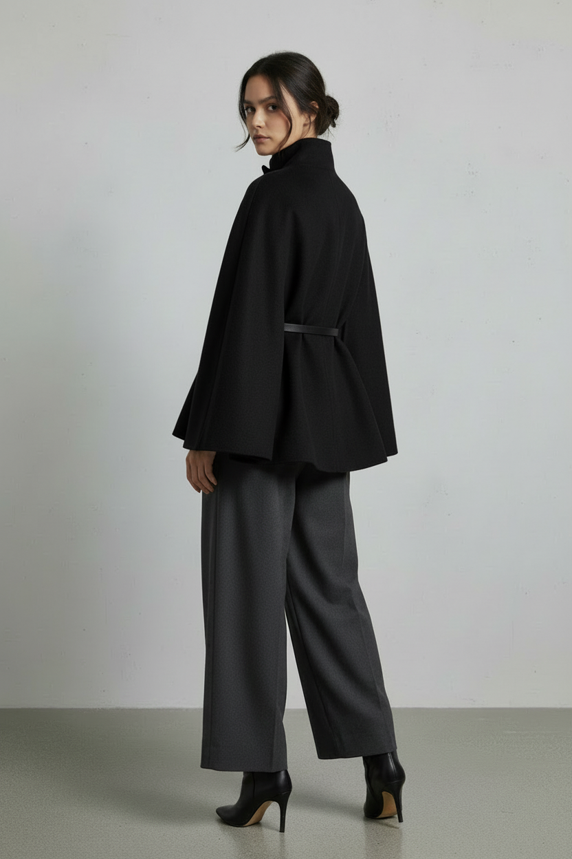 Black Italian Flowing Cape Coat