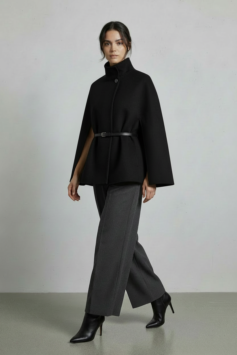 Black Italian Flowing Cape Coat