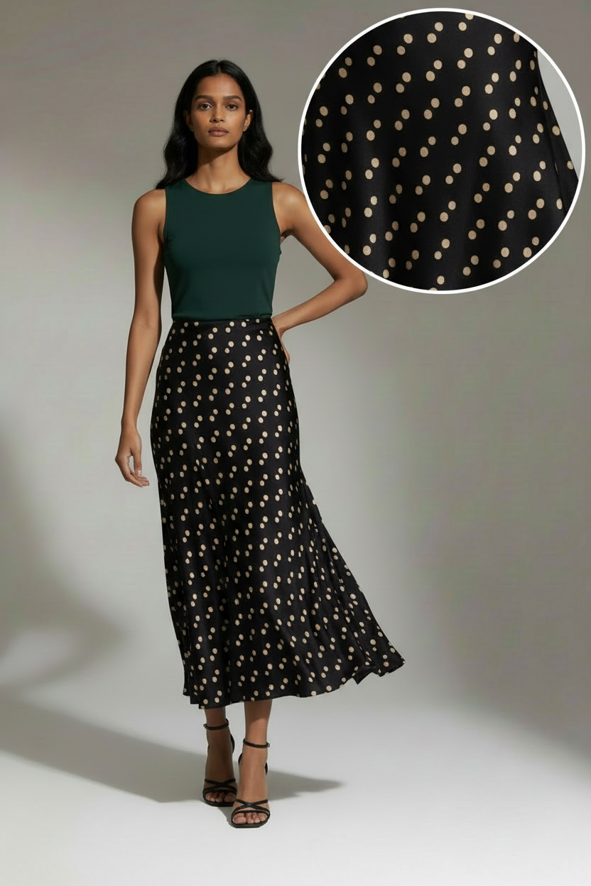 Black polka dot Milly Satin Maxi Skirt