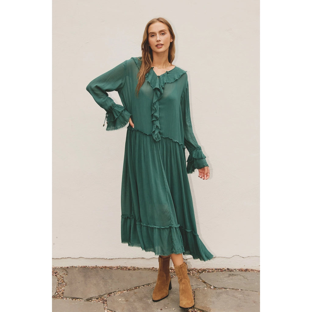 Green Laidback Frill Maxi Dress