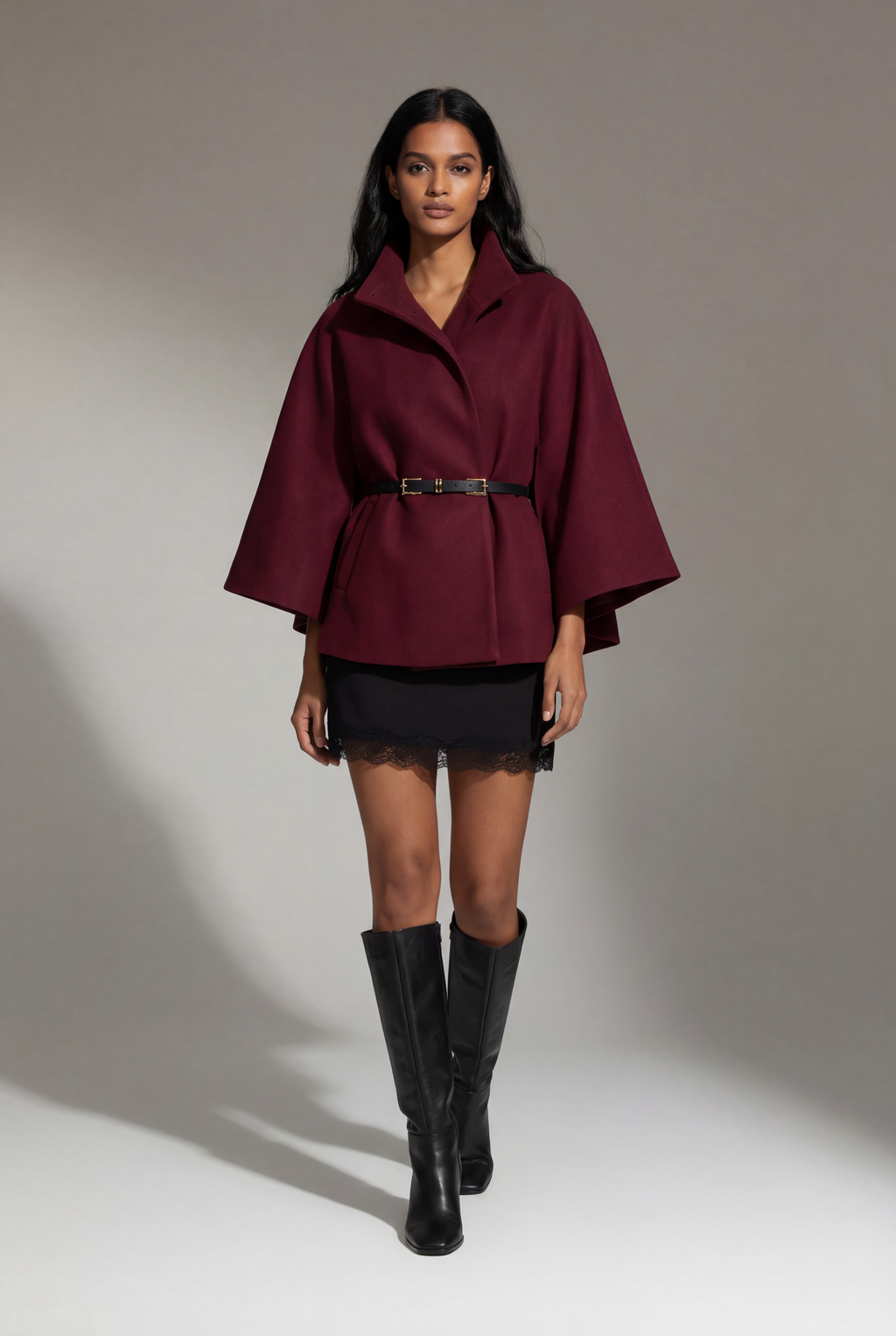 Wine Italian Flowing Cape Coat