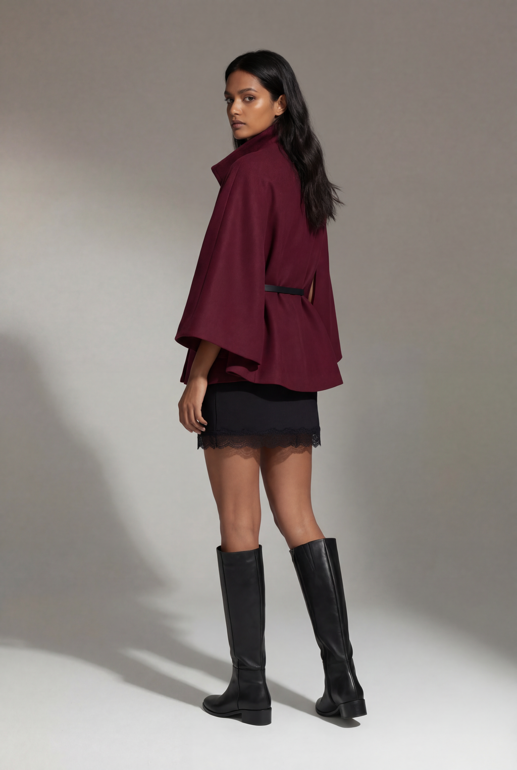 Wine Italian Flowing Cape Coat