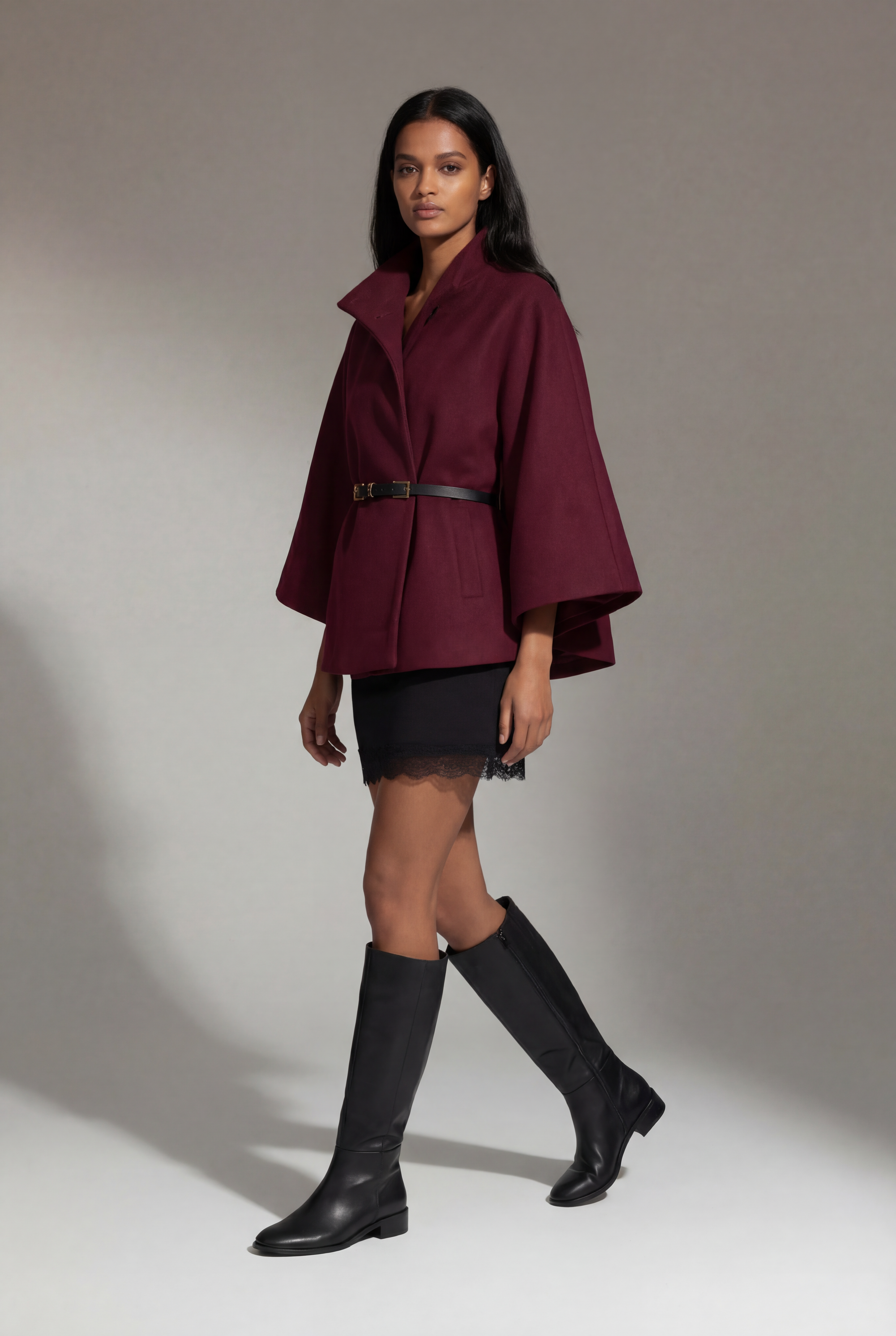 Wine Italian Flowing Cape Coat