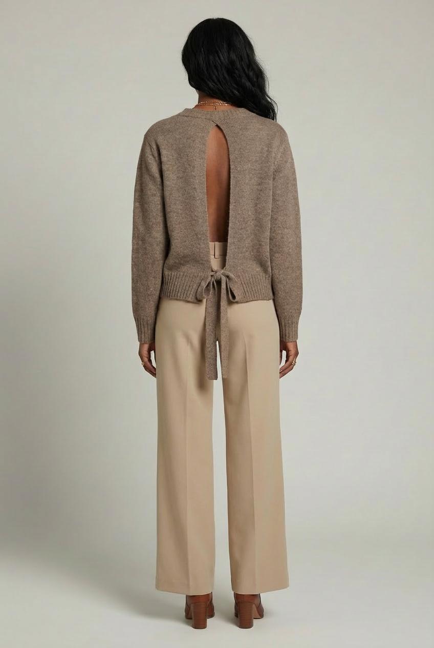 Mocha Melange Recycled Statement Open-Back Jumper